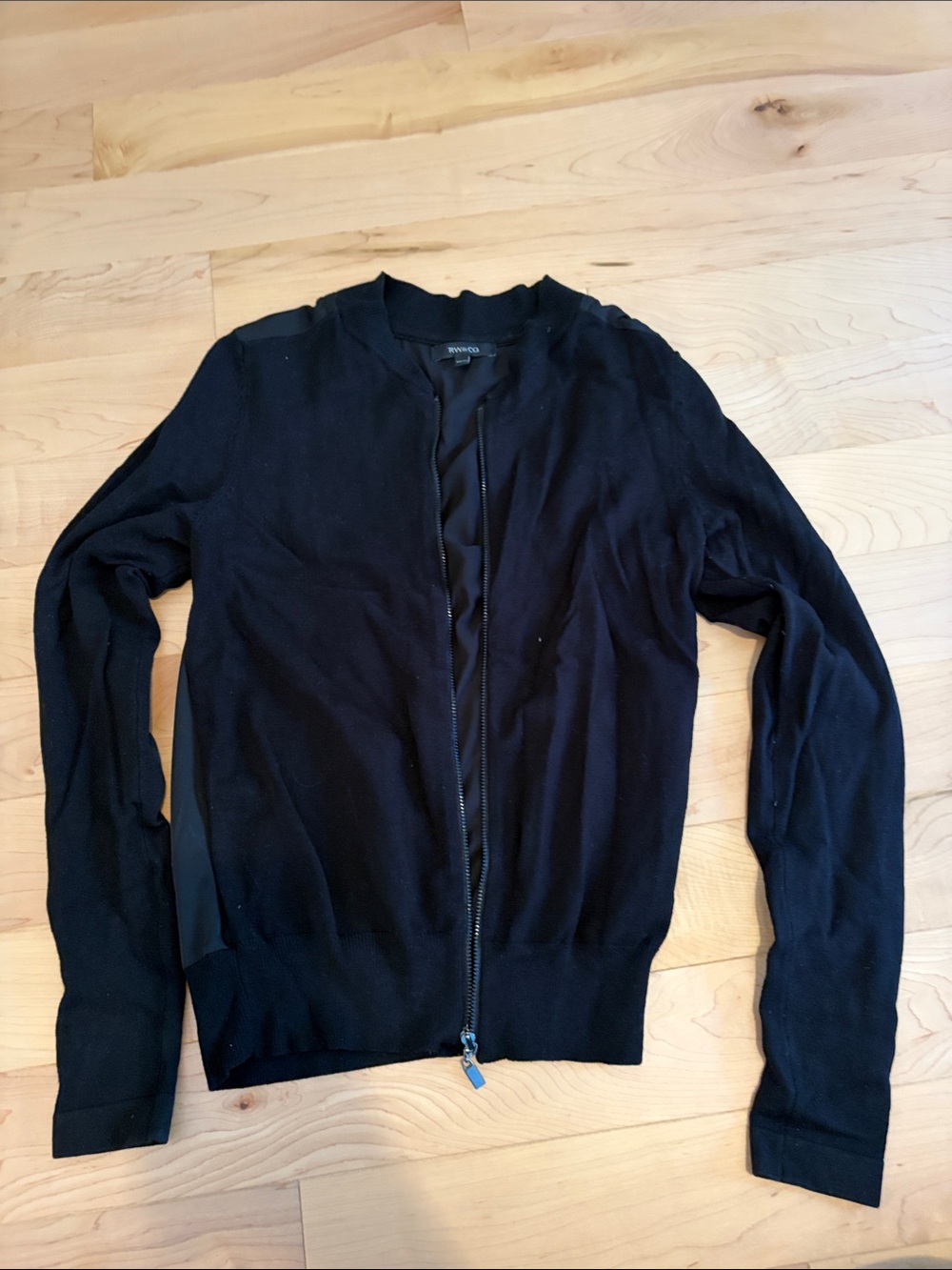 RW&CO. Women Black Zip-Up Sweater sheer back
